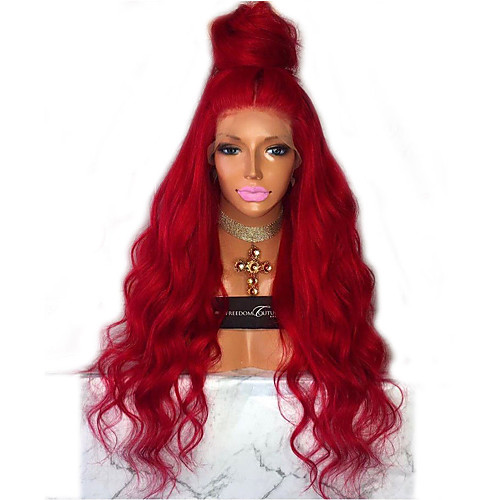 

Synthetic Lace Front Wig Wavy Middle Part Lace Front Wig Long Red Synthetic Hair 24 inch Women's Adjustable Heat Resistant Party Red
