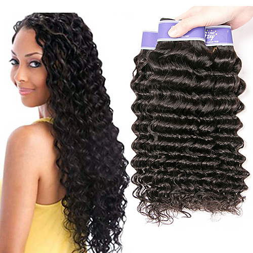 

3 Bundles Malaysian Hair Deep Wave 100% Remy Hair Weave Bundles Headpiece Natural Color Hair Weaves / Hair Bulk Bundle Hair 8-28 inch Natural Color Human Hair Weaves Easy to Carry Natural Cool Human