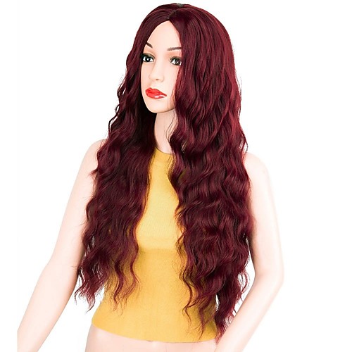 

Synthetic Wig Curly Middle Part Wig Long Dark Red Synthetic Hair 22 inch Women's Party Red