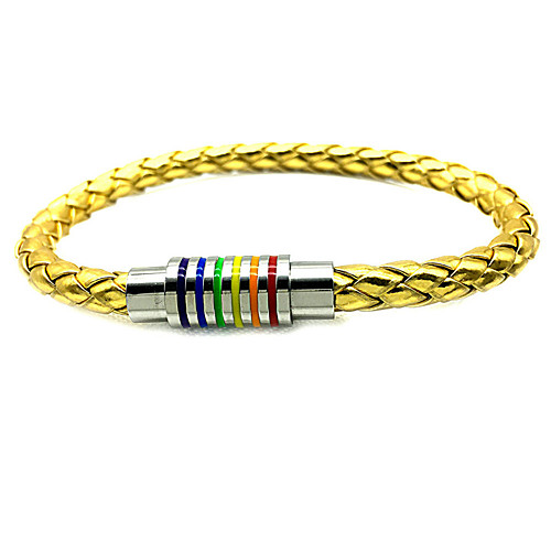 

Men's Women's Leather Bracelet Braided Rainbow Classic PU Leather Bracelet Jewelry Gold For Party Gift Club Promise Festival / Titanium Steel