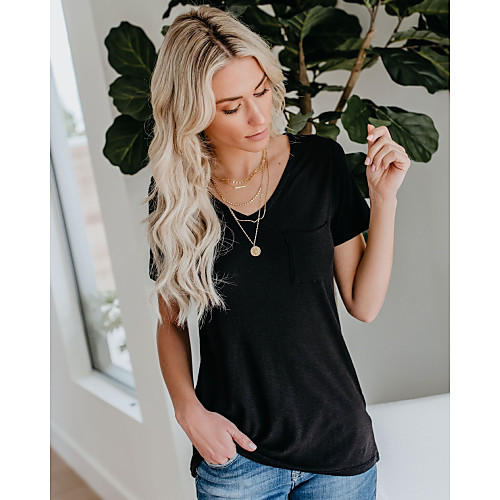 

Women's Daily Going out Street chic T-shirt - Solid Colored Black
