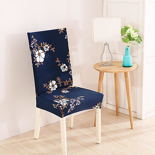 

Navy Blue Floral Print Very Soft Chair Cover Stretch Removable Washable Dining Room Chair Protector Slipcovers Home Decor Dining Room Seat Cover