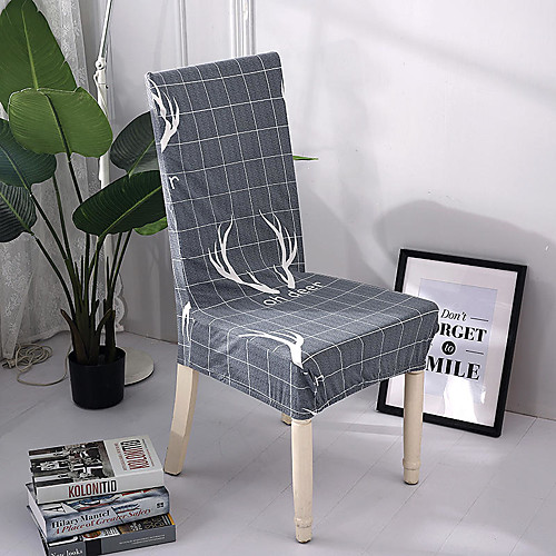 

Grey Gridding Deer Print Very Soft Chair Cover Stretch Removable Washable Dining Room Chair Protector Slipcovers Home Decor Dining Room Seat Cover