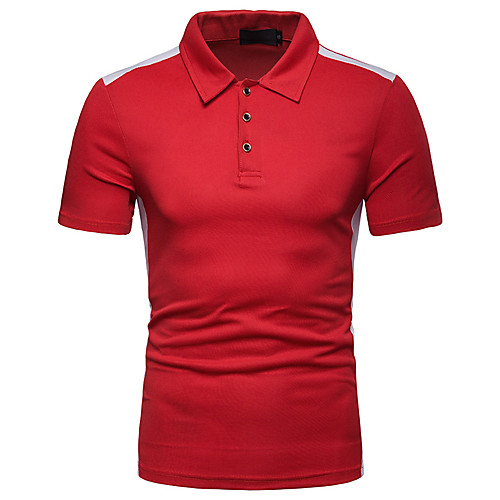 

Men's Holiday Going out Basic / Chinoiserie Polo - Color Block / Check Patchwork / Print Red
