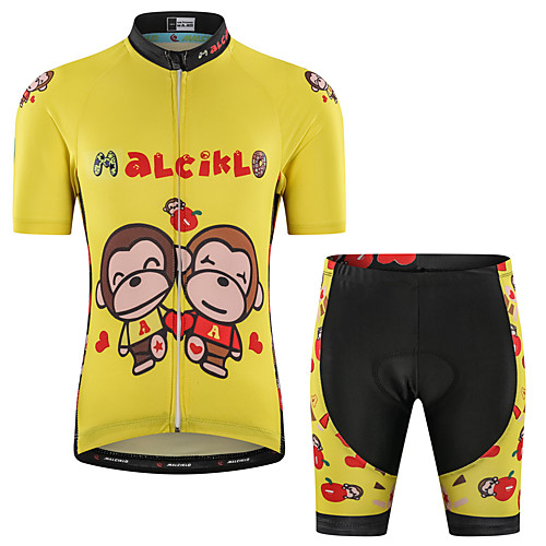 

Malciklo Boys' Girls' Short Sleeve Cycling Jersey with Shorts - Kid's GoldenSilver Floral Botanical Bike Clothing Suit UV Resistant Breathable Moisture Wicking Quick Dry Reflective Strips Sports