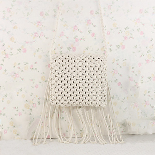 

Women's Tassel Straw Crossbody Bag Solid Color Black / White / Fuchsia
