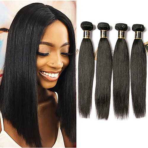 

4 Связки Бразильские волосы Прямой 100% Remy Hair Weave Bundles Человека ткет Волосы Пучок волос Накладки из натуральных волос 8-28 дюймовый Естественный цвет Ткет человеческих волос