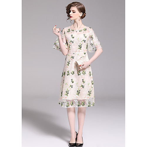 

А-силуэт Круглый вырез До колена Тюль Платье с Вышивка от LAN TING Express