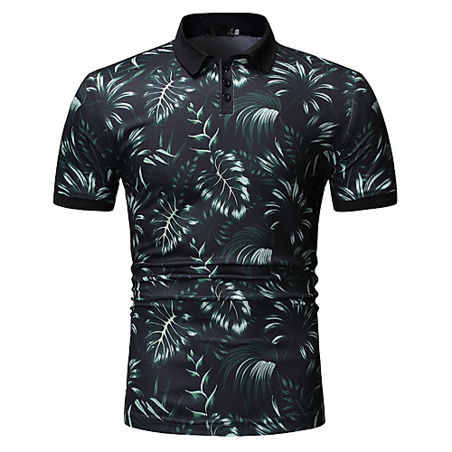 

Men's EU / US Size Cotton Polo - Striped / Color Block Patchwork / Print Shirt Collar Green