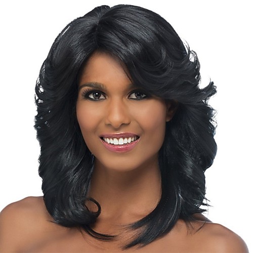 

Synthetic Wig Bangs Curly Spiral Curl Side Part Wig Medium Length Black / Gold Synthetic Hair 18 inch Women's Classic Women Side Part Black / For Black Women