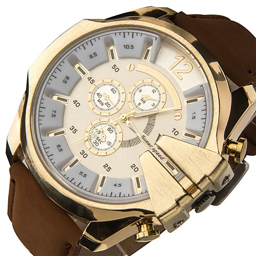 

V6 Men's Sport Watch Quartz Oversized Leather Black / Brown Casual Watch Large Dial Analog Casual Outdoor - Brown Black / White Gold / White / Stainless Steel