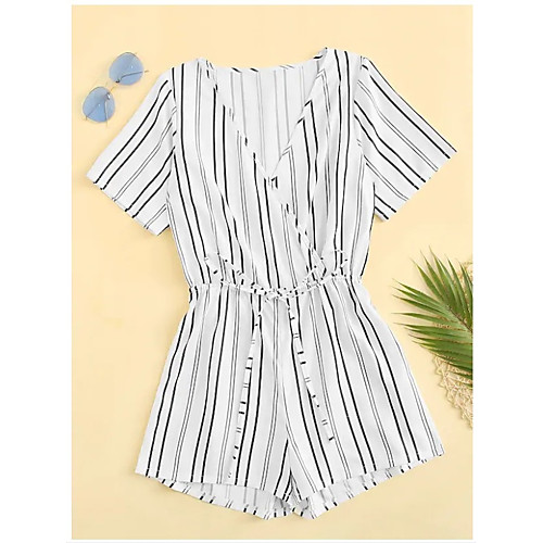 

Жен. Активный / Уличный стиль Белый Комбинезоны, Полоски Шнуровка M L XL