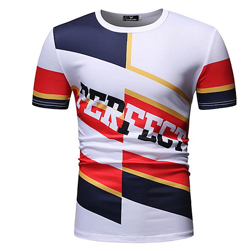 

Men's T-shirt - Color Block / 3D / Letter Round Neck White
