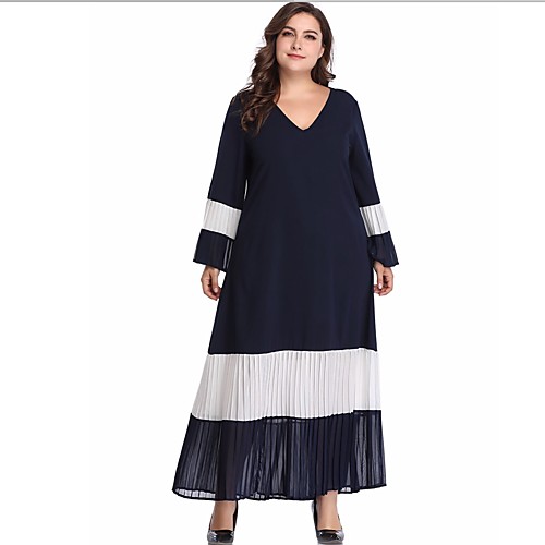 

Жен. С летящей юбкой Платье - Однотонный Полоски, Оборки Плиссировка Сетка Макси