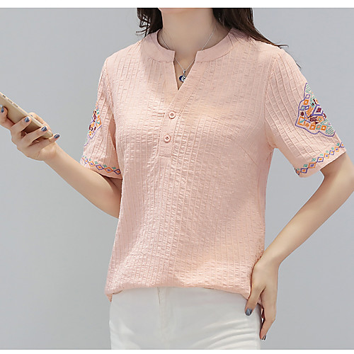 

Жен. Вышивка Футболка Однотонный / Графика Белый XXL