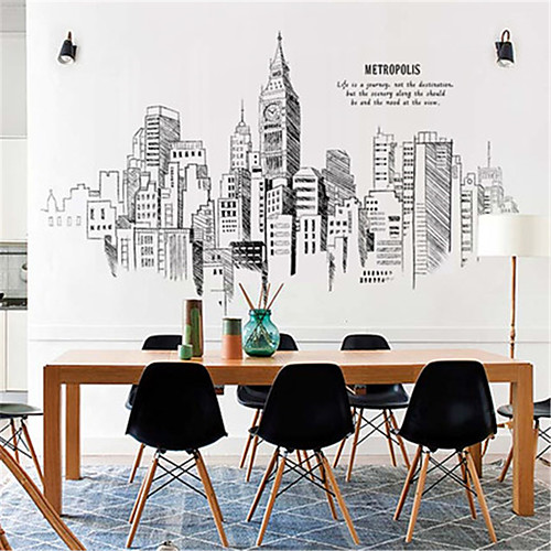 

Large bedroom decorations hand-painted city buildings self-adhesive wallpaper stickers living room sofa TV background wall stickers