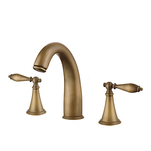 

Bathroom Sink Faucet / Faucet Set - Widespread Antique Copper / Gold / Rose Gold Widespread Two Handles Three HolesBath Taps