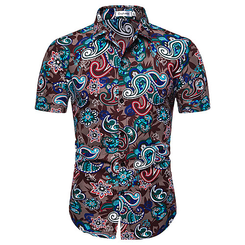 

Men's EU / US Size Cotton Shirt - Floral / Geometric Print Wine