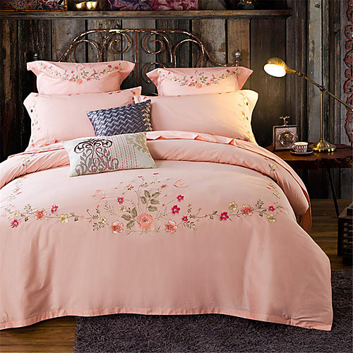 

Пододеяльник наборы Однотонный / Цветочный принт Хлопок Вышивка 4 предметаBedding Sets