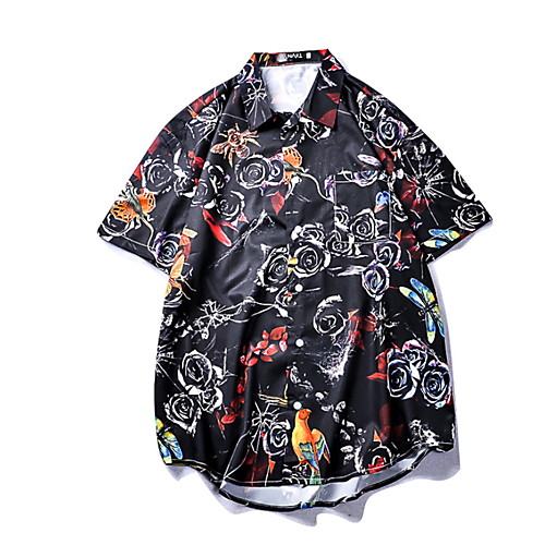 

Муж. Рубашка Тонкие Цветочный принт Черный L