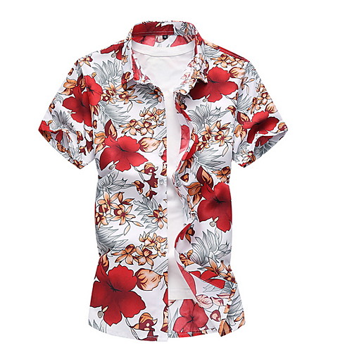 

Men's Plus Size Slim Shirt - Floral Blue / Short Sleeve