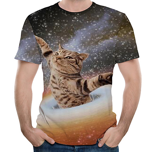 

Men's Daily Holiday Street chic / Exaggerated T-shirt - Color Block / 3D / Graphic Print Black