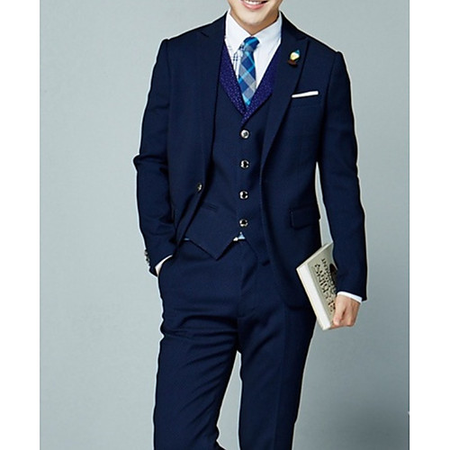 

Men's Plus Size Suits, Solid Colored Shirt Collar Polyester Blue