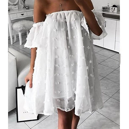 

Women's Blushing Pink White Dress Basic Spring Swing Solid Colored Strapless Ruffle Polka Dots Fashion S M