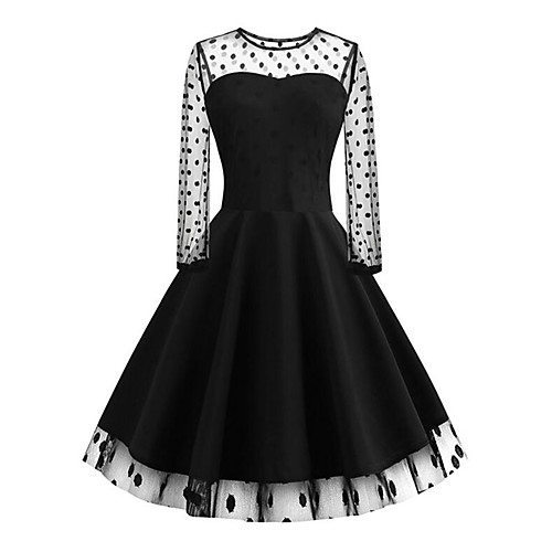 

Жен. Изысканный Элегантный стиль Оболочка Шифон Платье - Геометрический принт, Кружева Плиссировка С принтом Средней длины