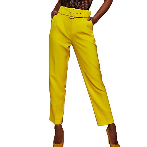

Жен. Классический Тонкие Чино Брюки - Однотонный Завышенная Желтый Пурпурный Хаки L XL XXL
