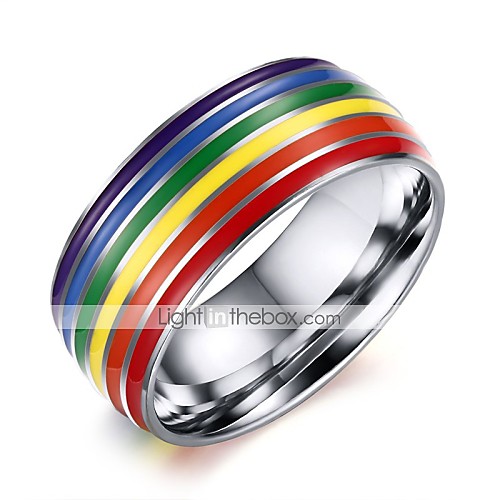 

Men's Women's Band Ring 1pc Silver Stainless Steel Colorful Wedding Party Jewelry Rainbow