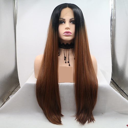 

Synthetic Lace Front Wig Straight kinky Straight Layered Haircut Lace Front Wig Long Medium Auburn Synthetic Hair 24 inch Women's Women Ombre Hair Black Brown Sylvia
