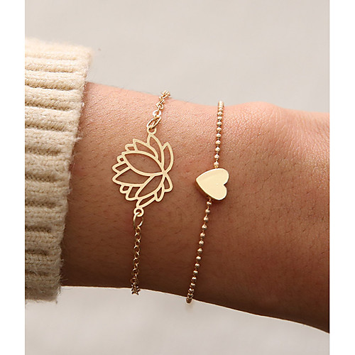 

2pcs Жен. Многослойный Винтаж Браслеты Серьги / Браслет Сердце Lotus Простой Классика Винтаж Мода Браслеты Бижутерия Золотой Назначение Повседневные Школа Для улицы На выход фестиваль