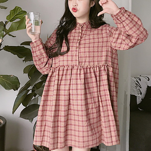 

Жен. Тонкие Рубашка Платье Рубашечный воротник До колена