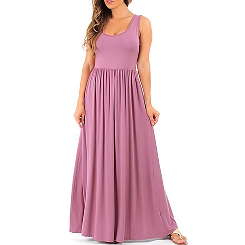 

Women's Maxi Plus Size Wine Purple Dress Elegant Sophisticated Sheath Solid Colored U Neck S M