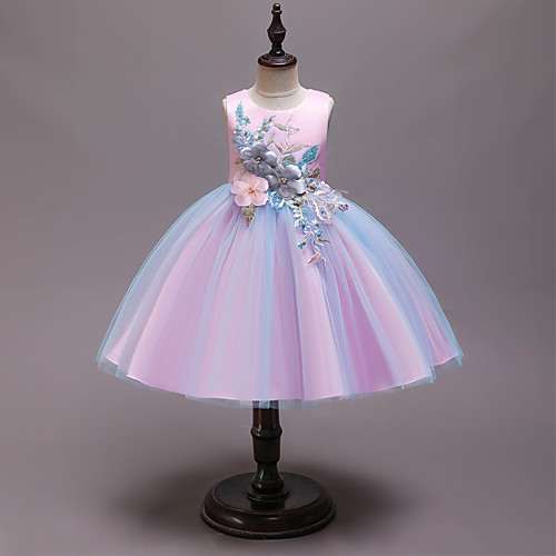 

Princess Knee Length Flower Girl Dress - Cotton / Satin / Tulle Sleeveless Jewel Neck with Appliques / Embroidery / Belt