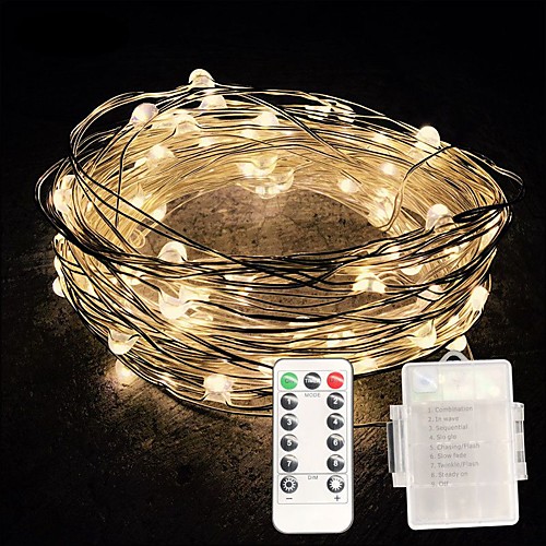 

10m String Lights 100 LEDs SMD 0603 1 13Keys Remote Controller Warm White / White / Multi Color Waterproof / Creative / Cuttable AA Batteries Powered 1pc