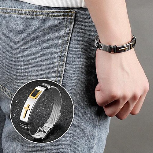 

Муж. звездная пыль Браслет Нержавеющая сталь Крест Панк Браслеты Бижутерия Черный / Серебряный Назначение Повседневные