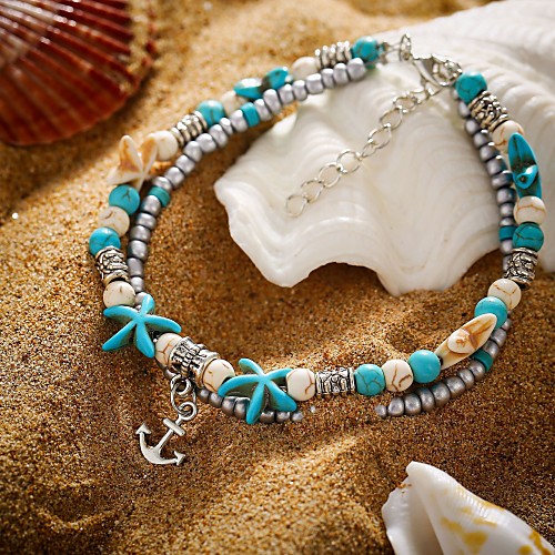 

Women's Ankle Bracelet Tropical Star Starfish Anchor Trendy Casual / Sporty Fashion Cute Anklet Jewelry Turquoise For Daily Carnival Street