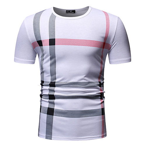 

Men's T-shirt - Striped / Plaid Print Round Neck White