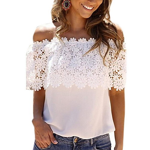 

2019 New Arrival Blouses Women's Slim Blouse - Solid Colored Lace / Fashion / Blusas Mujer Chemise Femme Off Shoulder White XXXXL / Spring / Summer / Fall / Winter