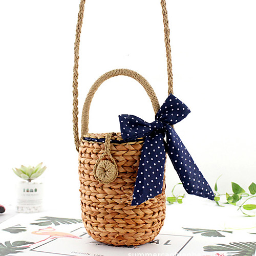 

Women's Bow(s) Straw Top Handle Bag Solid Color Brown