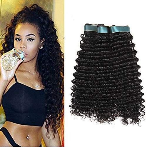 

3 Bundles Indian Hair Deep Wave Unprocessed Human Hair Natural Color Hair Weaves / Hair Bulk Extension Human Hair Extensions 8-28 inch Natural Color Human Hair Weaves Classic Best Quality Hot Sale