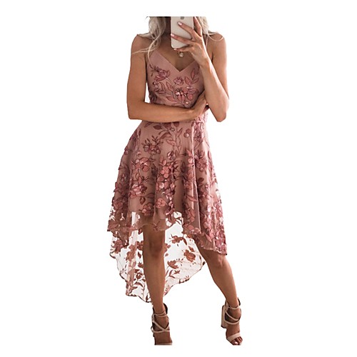 

Women's 2020 Asymmetrical Blushing Pink Dress Sexy Summer Party A Line Solid Colored Strap Dusty Rose Lace S M / Belt Not Included