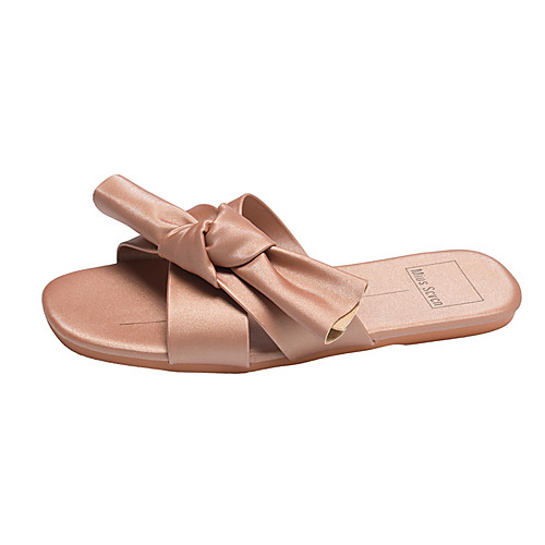 

Жен. Полиуретан Лето Тапочки и Шлепанцы На плоской подошве Белый / Миндальный