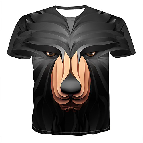 

Муж. С принтом Футболка Круглый вырез 3D / Животное Черный XXXXL