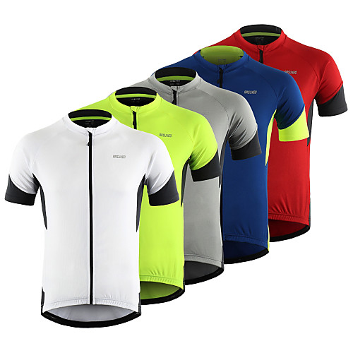 

Arsuxeo Men's Short Sleeve Cycling Jersey White Green Red Patchwork Bike Top Mountain Bike MTB Road Bike Cycling Breathable Moisture Wicking Reflective Strips Sports 100% Polyester Clothing Apparel