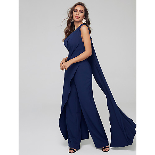 

Pantsuit / Jumpsuit One Shoulder Sweep / Brush Train Spandex Sleeveless Sexy / Plus Size Mother of the Bride Dress with Pleats Mother's Day 2020