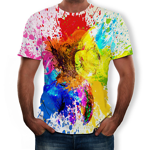

Men's Daily Holiday Street chic / Exaggerated T-shirt - Color Block / 3D / Graphic Print Rainbow