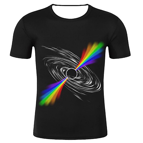 

Men's Plus Size Cotton T-shirt - Galaxy / Rainbow Print Round Neck Black